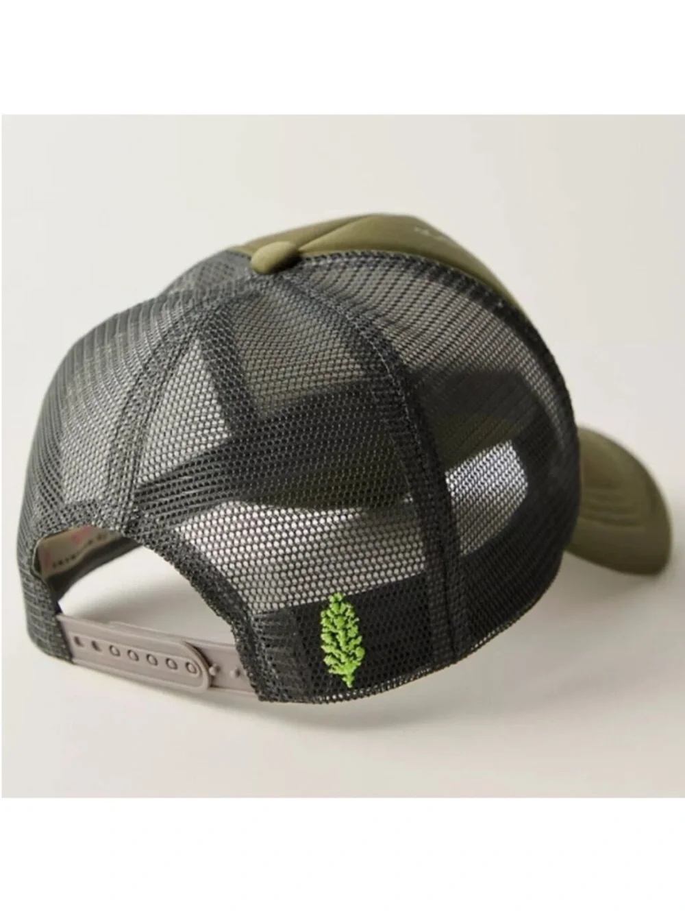 Free People New Olive Green Mesh Trucker Cap with Reflective Stripes